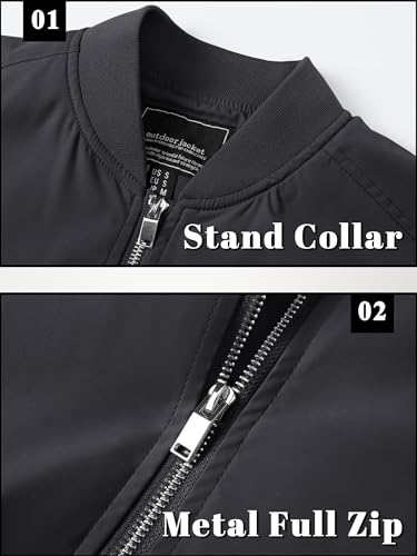 TACVASEN Bomber Jacket Men Black Jacket Lightweight Men's Bomber Jackets Lightweight Windbreaker Spring Fall Men's Casual Jacket Outdoor Windbreaker