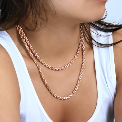 Nuragold 14k Real Rose Gold 5mm Rope Chain Diamond Cut Necklace (18"-30") - 22"