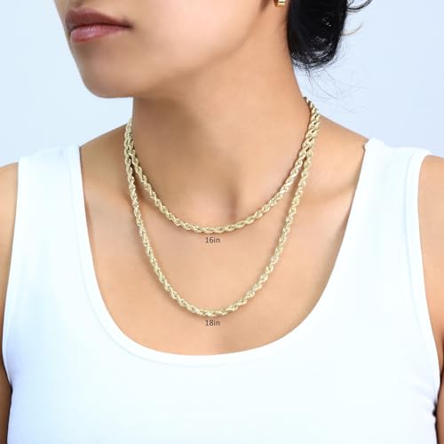 Nuragold 10k Real Yellow Gold Rope Chain Diamond Cut Italian Necklace - 5mm - 20"
