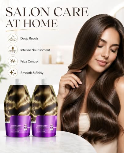 Badhare [2-Pack] Hydrolyzed Keratin Hair Mask - Intensive Deep Conditioner for Dry Damaged Hair - Professional Repair & Frizz Control - 2 x 12.3 oz (350g) Squeeze Pouches - Sulfate Free, Color Safe