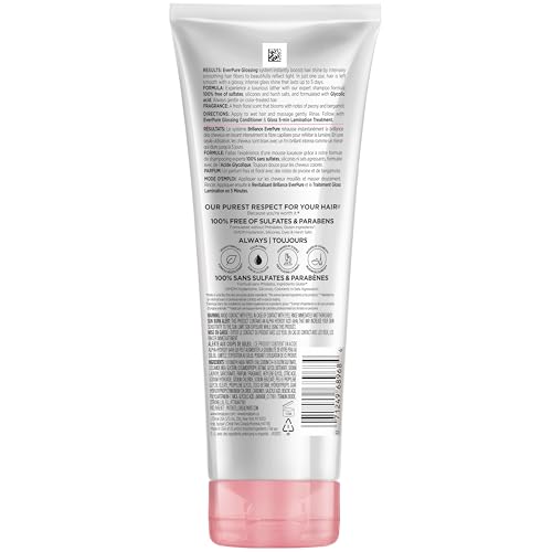 L’Oreal Paris Sulfate Free Glossing Shampoo with Glycolic Acid, Provides Intense Glass Hair Shine, Smoothness & Soft Feel, Suitable for Dull, Dry, and Color-Treated Hair, EverPure, 6.8 Fl Oz