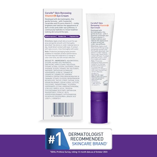 CeraVe Vitamin C Eye Cream, Hyaluronic Acid Under Eye Brightener, 0.5oz