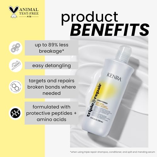 Kenra Professional Triple Repair Conditioner | Targets & Repairs Weak or Broken Bonds | Split Ends | Damaged Hair | Bond Builder | Sulfate-Free | 10.1 fl. oz.