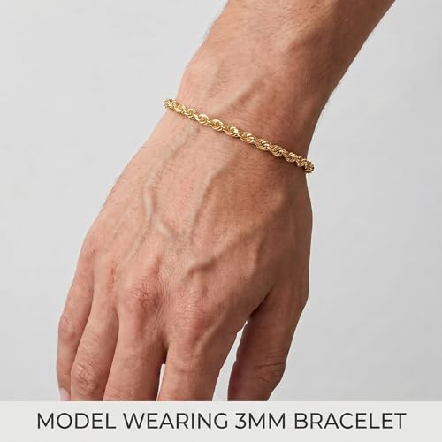 14K Solid Gold Men's Rope Chain Bracelet 7 Inches - 4.5MM Diamond Cut Lobster Clasp - Handcrafted in USA by Galaxy Gold
