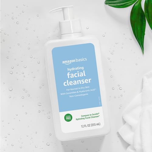 Amazon Basics Hydrating Facial Cleanser, Fragrance Free, with Ceramides, Non-Comedogenic, 12 Fl Oz, Pack of 1
