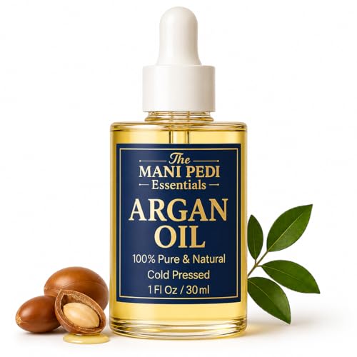 The Mani Pedi Essentials TMPE Argan Oil, Cold Pressed Hair and Skin Oil for Dry Hair, Face and Body Moisturizer, 1 Fl Oz