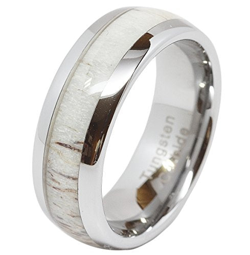 100S JEWELRY Tungsten Ring For Men Women Wedding Band Deer Antler Inlaid Dome Shape Size 6-16 (12)