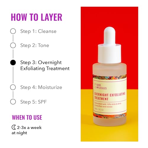 Good Molecules Overnight Exfoliating Treatment, AHA BHA Exfoliant, 1 fl oz