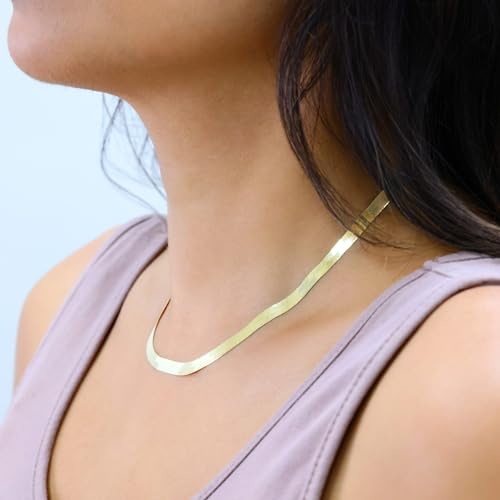 Nuragold 10k Real Yellow Gold Herringbone 5mm Chain Flexible Necklace - 16"