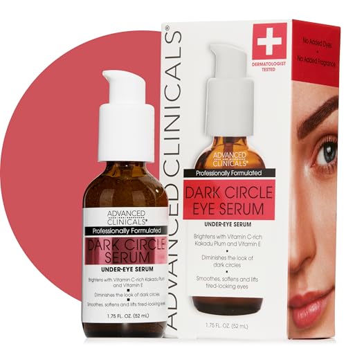 Advanced Clinicals Dark Circle Caffeine Under Eye Serum For Face With Hyaluronic Acid Moisturizer + Peptides | Brightening Vitamin C Serum Helps Improve Look Of Puffy Eye & Fine Lines, 1.75 Fl Oz