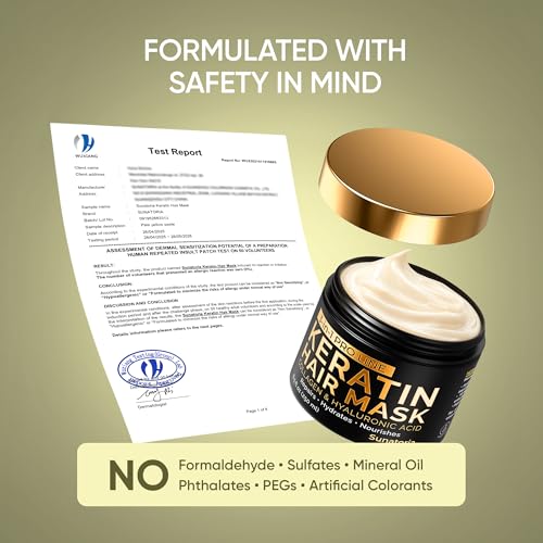 SUNATORIA Keratin Hair Mask - Deep Repair for Dry, Damaged Hair - Hydrolyzed Keratin, Hyaluronic Acid, Argan Oil and Collagen - Sulfate-Free, Paraben-Free | 8.5 fl oz