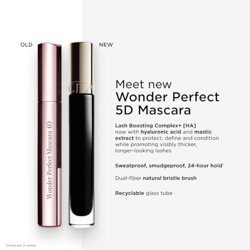 Clarins NEW Wonder Perfect 5D Mascara | Volumizes, Curls, Lengthens, Defines, and Revitalizes Lashes | 24-Hour Hold* | Sweatproof and Smudgeproof | 0.2 Ounces