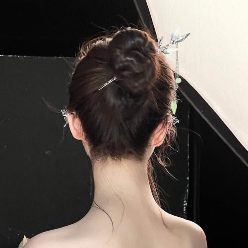 6PCS Star Moon Hair Sticks for Buns Long Hair Chinese Hanfu Asian Vintage Hair Chopsticks Metal Silver Hair Bun Updo Holders Long Hairpins for Women Girls