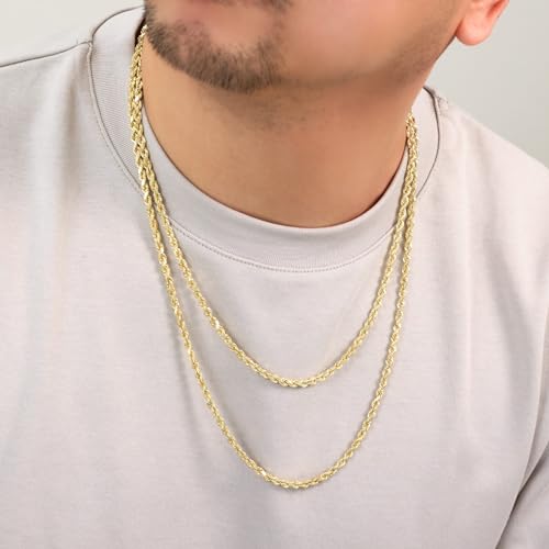 Nuragold 10k Real Yellow Gold Rope Chain 4mm Solid Diamond Cut Men Necklace - 22"