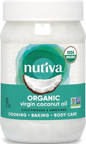 Nutiva Organic, Cold-Pressed, Unrefined, Virgin Coconut Oil from Fresh, non-GMO, Sustainably Farmed Coconuts, 15-ounce