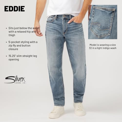 Silver Jeans Co. Men's Eddie Athletic Fit Tapered Leg Jeans, Medium Indigo, 34W x 32L