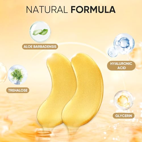 Bukamkom 20Pcs/10Pairs Under Eye Patches Gold for Dark Circles, Puffy Eyes, and Wrinkles, 24K Gold Eye Mask for Face, Eye Cream for Men and Women
