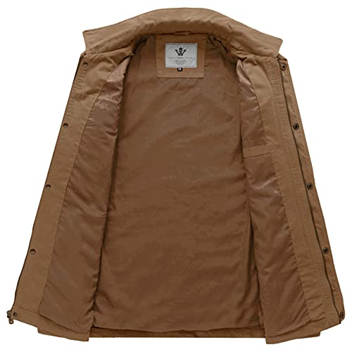 WenVen Men's Flat Collar Casual Cotton Outfit Jacket (Khaki, M)