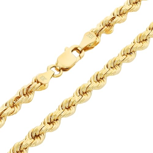 Nuragold 10k Real Yellow Gold Rope Chain 4mm Solid Diamond Cut Men Necklace - 22"