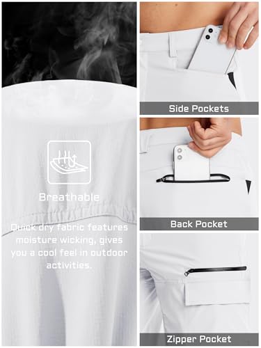 TACVASEN Mens Golf Shorts 10" Cargo Casual Dress Shorts Quick Dry Water Resistant Summer Hiking Travel Business Zipper Pockets White 30