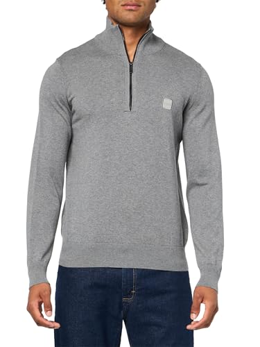 BOSS, Square Logo Cotton Blend Quarter Zip Sweater, Snowflake Grey, L