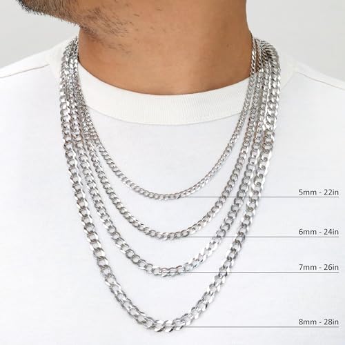 Nuragold 10K Real White Gold Cuban Curb Solid Italian Link Chain Necklace - 30",7mm