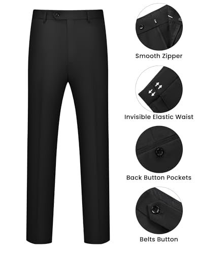WULFUL Men's 2 Piece Suits Slim Fit Two Button Blazer Jacket Pants Set for Party,Wedding and Business Black