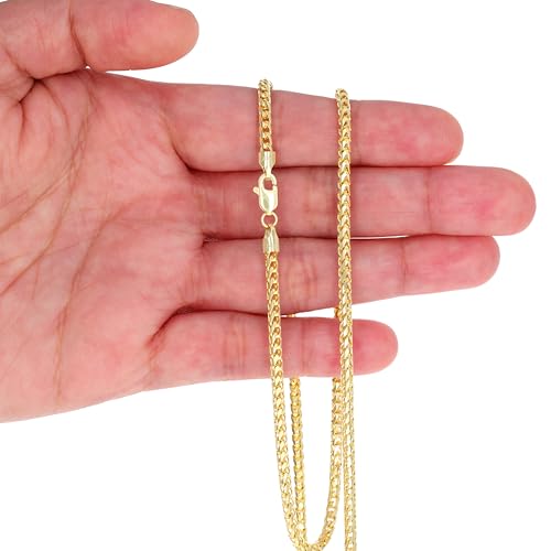Nuragold 14K Real Yellow Gold Franco Solid Diamond Cut Chain Necklace - 2.5mm,24"