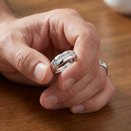 P3 POMPEII3 Pompeii 1/4ct Channel Set Diamond Ring 14K White Gold Mens Wedding Band - Size 12