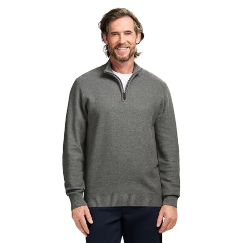 Izod Men's Luxury Classics Quarter Zip Sweater, Carbon Heather Honeycomb, Small
