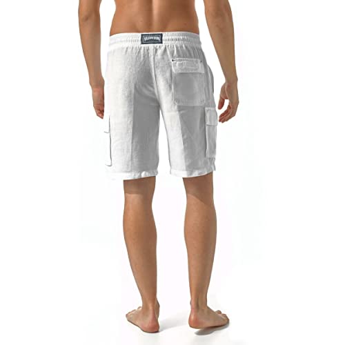 Vilebrequin Men Linen Bermuda Shorts Cargo Pockets, 6XL, White