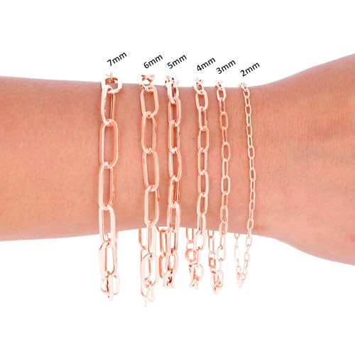 Nuragold 10k Real Rose Gold Paperclip 2mm Elongated Cable Link Bracelet (7"-8") Dainty Italian Jewelry for Men & Women - 2mm,7.5"