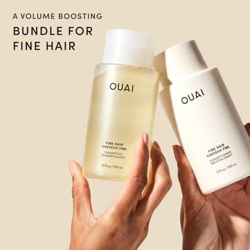 OUAI Fine Shampoo and Conditioner Set - Sulfate Free Shampoo and Conditioner for Women & Men - Made with Keratin, Marshmallow Root, Shea Butter & Avocado Oil - Free of Parabens & Phthalates (10 Fl Oz)