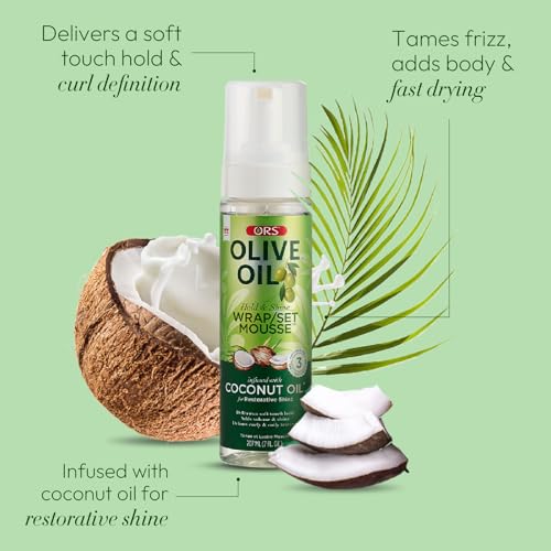 ORS Olive Oil Hold & Shine Wrap Set Mousse Infused with Coconut Oil for Restorative Shine 7 Ounce (Pack of 2)