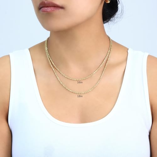 Nuragold 14k Real Yellow Gold Rope Chain Solid Diamond Cut Necklace - 2mm - 20"
