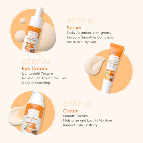 QUIYUM Turmeric Vitamin C Skin Care Set, 5PCS Beauty Routine for Women