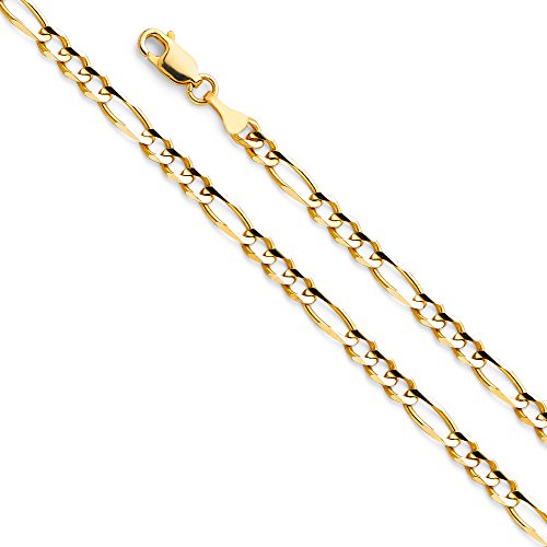 14k REAL Yellow Gold Solid 2.5mm Figaro 3+1 Concave Chain Necklace with Lobster Claw Clasp - 20"
