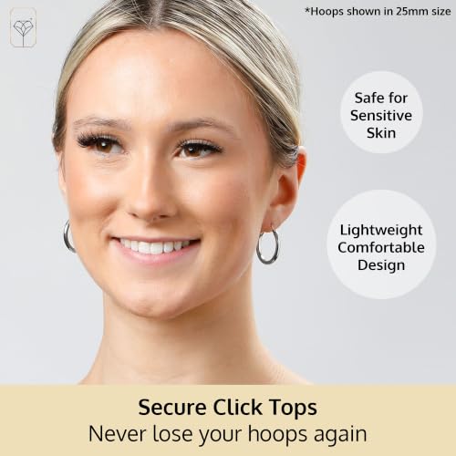 MAX + STONE Solid 10K Gold Hoop Earrings with Click Tops for Women | 1 Inch Large White Gold