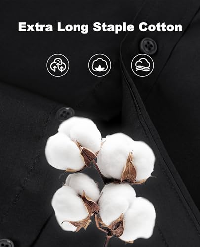 Lion Nardo Cotton Dress Shirts for Mens Black Button Down Shirts Long Sleeve Wrinkle Free Dress Shirt Business Casual Shirt Formal Wedding Regular Fit
