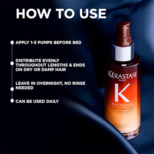 Kerastase Nutritive 8H Magic Night Serum - Overnight Treatment for Dry Hair, Enhances Shine, With Plant-Based Proteins, 1.01 Fl Oz, Travel Size