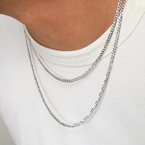 Nuragold 14K Real White Gold Cuban Curb Solid Italian Link Chain Necklace - 24",4mm