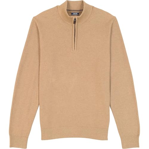 Izod Men's Luxury Classics Quarter Zip Sweater, Camel Heather Honeycomb, XX-Large