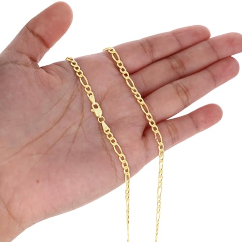 Nuragold 10K Real Yellow Gold Figaro Link Chain Necklace for Men & Women - 18",3.5mm
