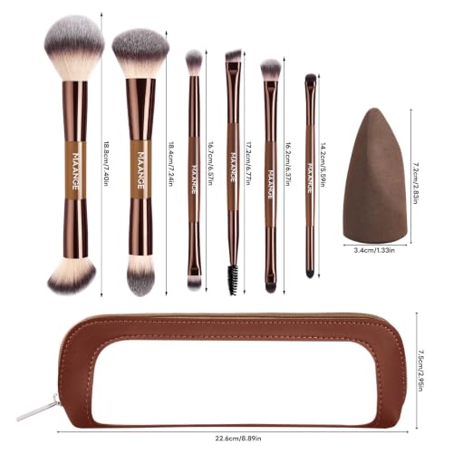 MAANGE 6Pcs Double Ended Makeup Brush Set with Makeup Sponge & Travel Bag