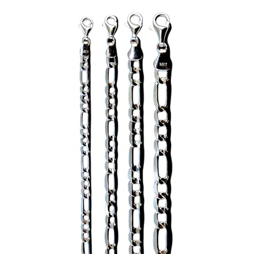 14K White Gold SOLID Figaro Necklace Bracelet Chain Real Gold Men Women Jewelry 3.7g | 4mm | 7 Inches | MADE IN ITALY
