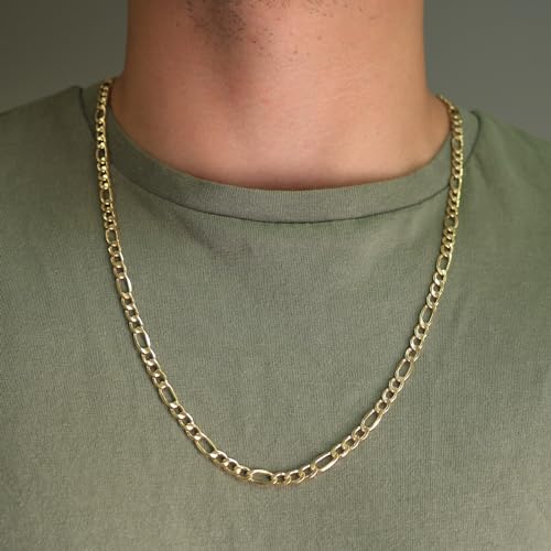 Nuragold 14k Real Yellow Gold Figaro Link 5.5mm Chain Necklace (16"-30") - 18"