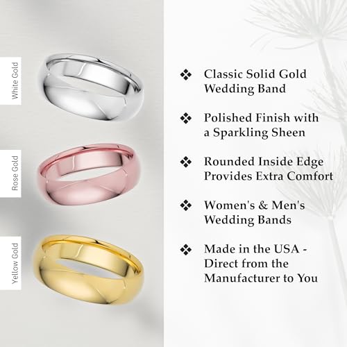 EWB Signature Jewelry Classic 5mm Solid Gold Wedding Band in 10K White Gold, Comfort Fit, Finger Size 9