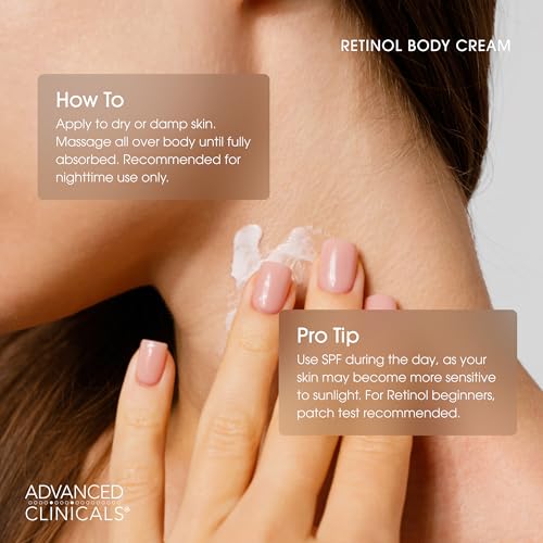 Advanced Clinicals Retinol Body Lotion & Face Moisturizer | Visible Anti Aging Skin Care Retinol Body Cream For Women & Men Targets Look Of Fine Lines, Wrinkles, & Crepe Looking Dry Skin, 16 Ounce