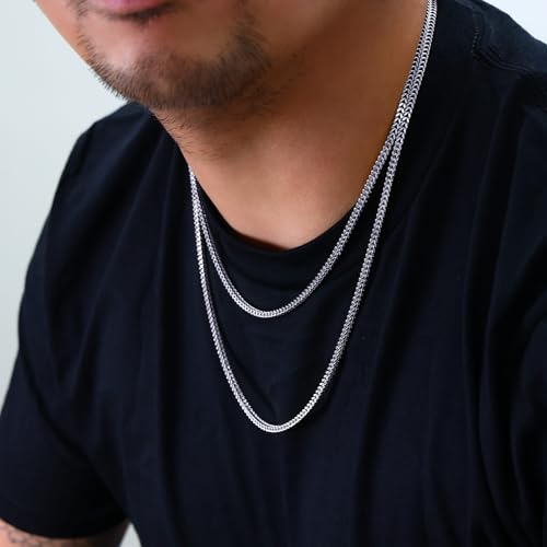 Nuragold 10K Real White Gold 3mm Franco Square Box Wheat Chain Necklace - 20"