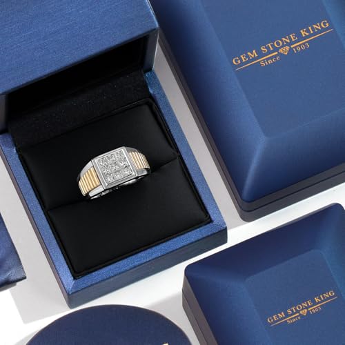 Gem Stone King Men's 925 Silver and 10K Yellow Gold White Lab Grown Diamond Ring | 0.60 Cttw | Gold Ring for Men | Size 12